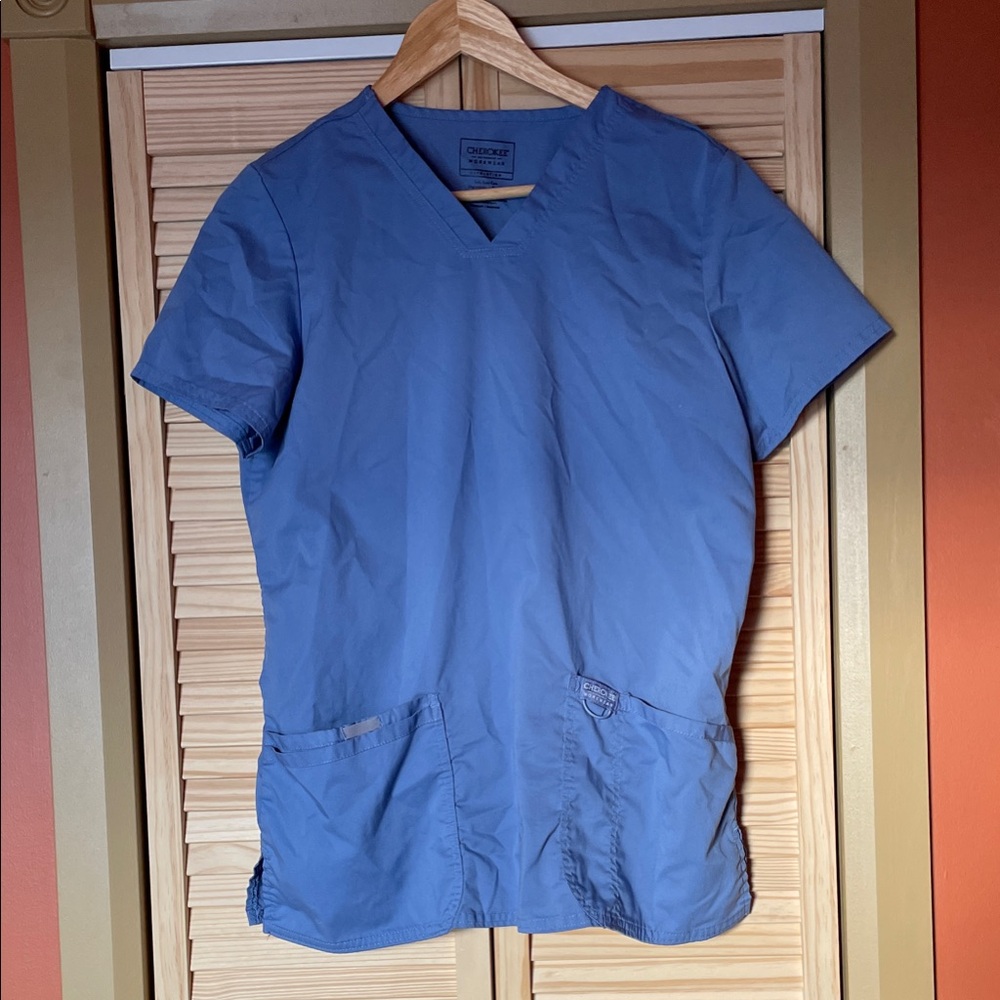 Cherokee Women's Blue Short Sleeve V-Neck Scrub Top